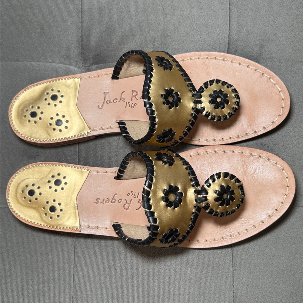 Jack Rogers Signature Spirit Sandals Gold & Black Size 8 - Picture 8 of 16